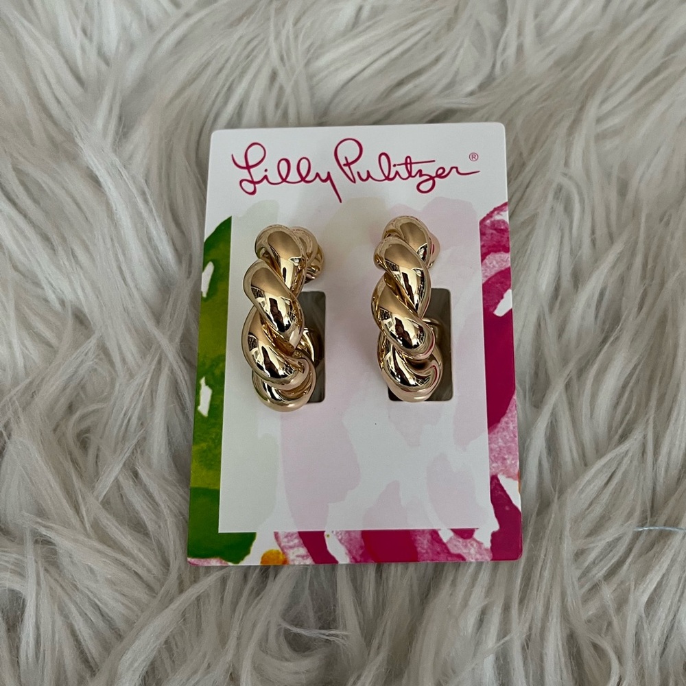 {Lilly Pulitzer} Island Escape Twist Hoop Earrings in Gold - NWT - Picture 3 of 4